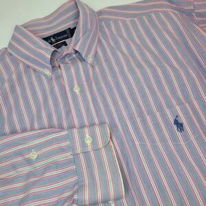 Ralph‎ Lauren Blaire Dress Shirt Size XL Blue/White/Pink Stripe